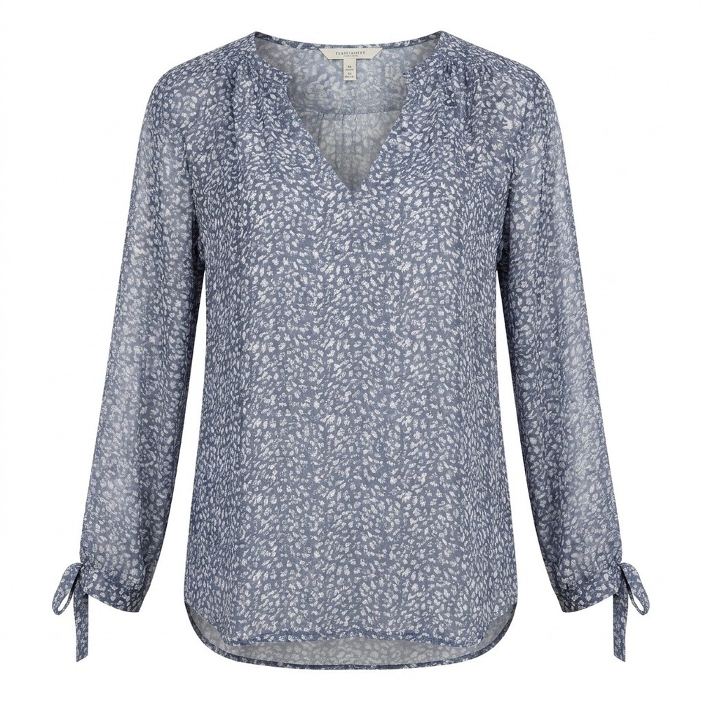 Monday Fun Stitch Fix Feminine Office Blue Patterned XXL Tie Sleeve Blouse Top
